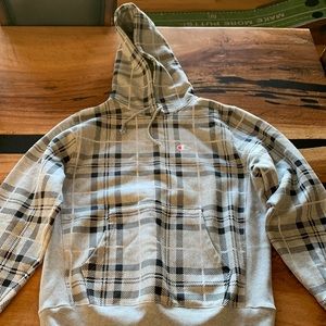 Champion hoodie, size medium, gray plaid
